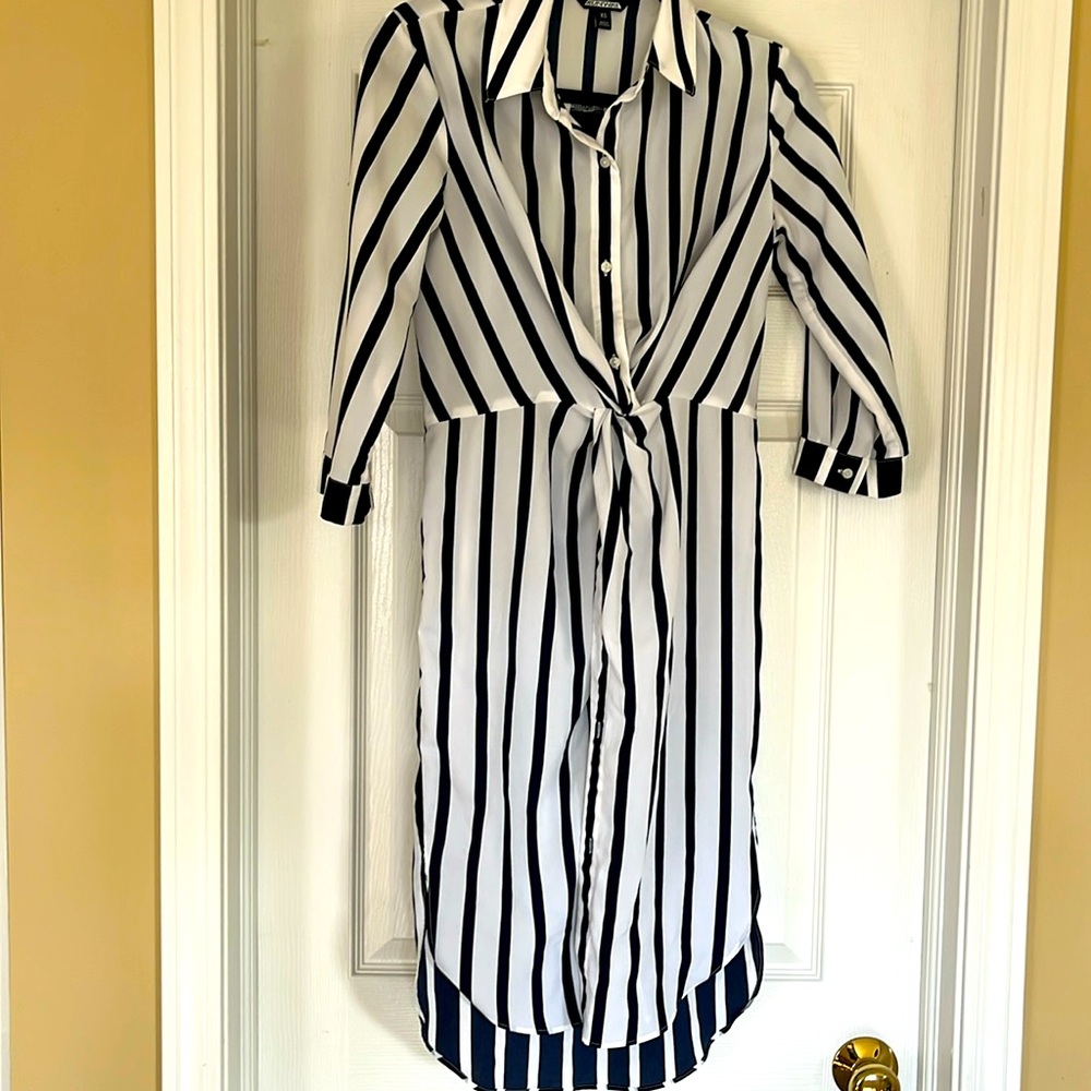 Striped Black and White Button-Up Dress